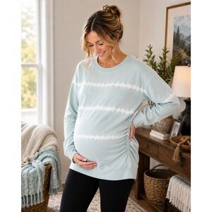 Isabel Maternity Ingrid & Isabel L Light Blue Tie Dye Ruched Sweatshirt